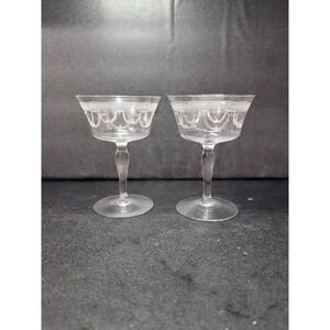 Fostoria Sherman Champagne Coupe, Set of 2, Tall Sherbet, Antique Needle Etch‎
